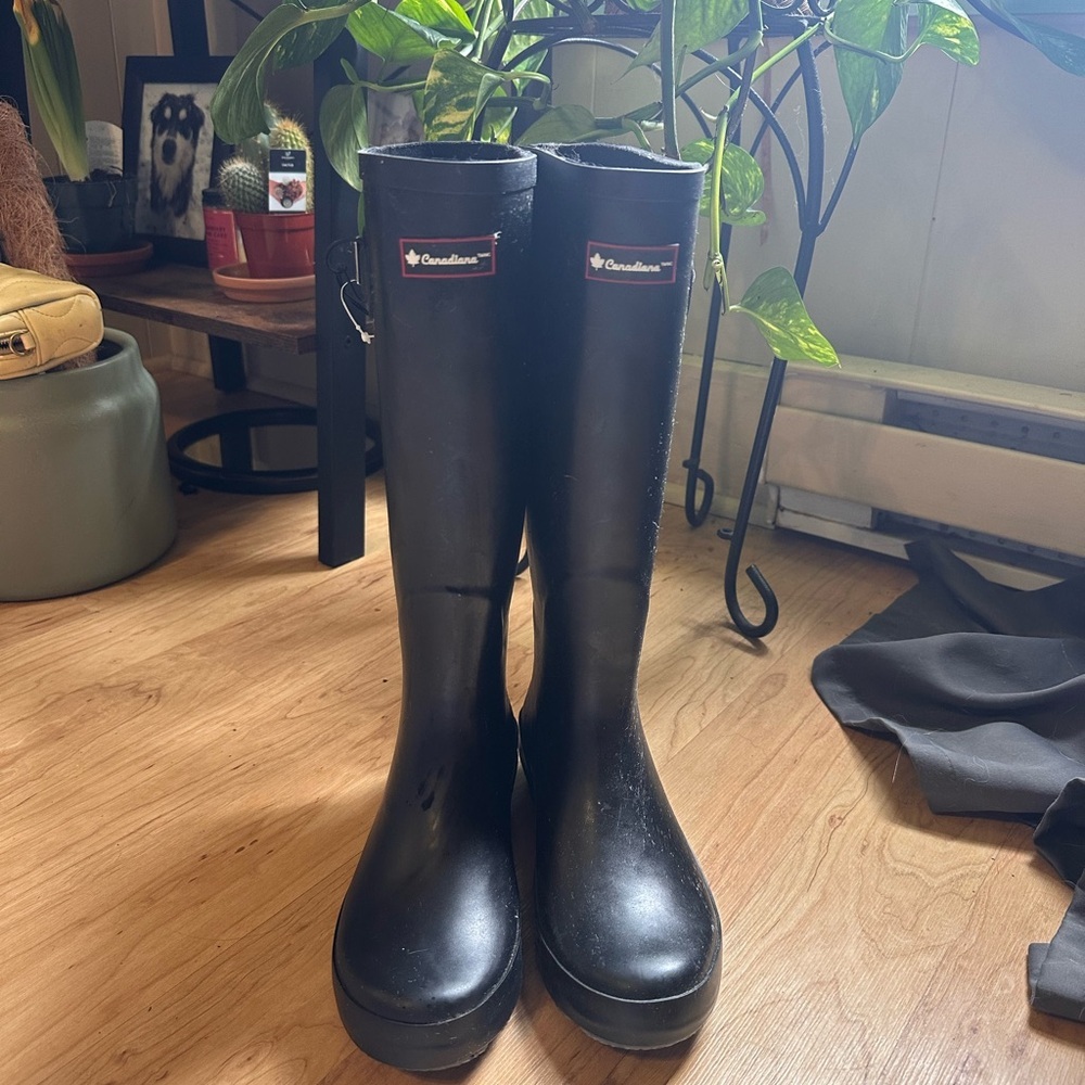 Black Winter and Rain Boots with Knee High Design and Sturdy Sole
